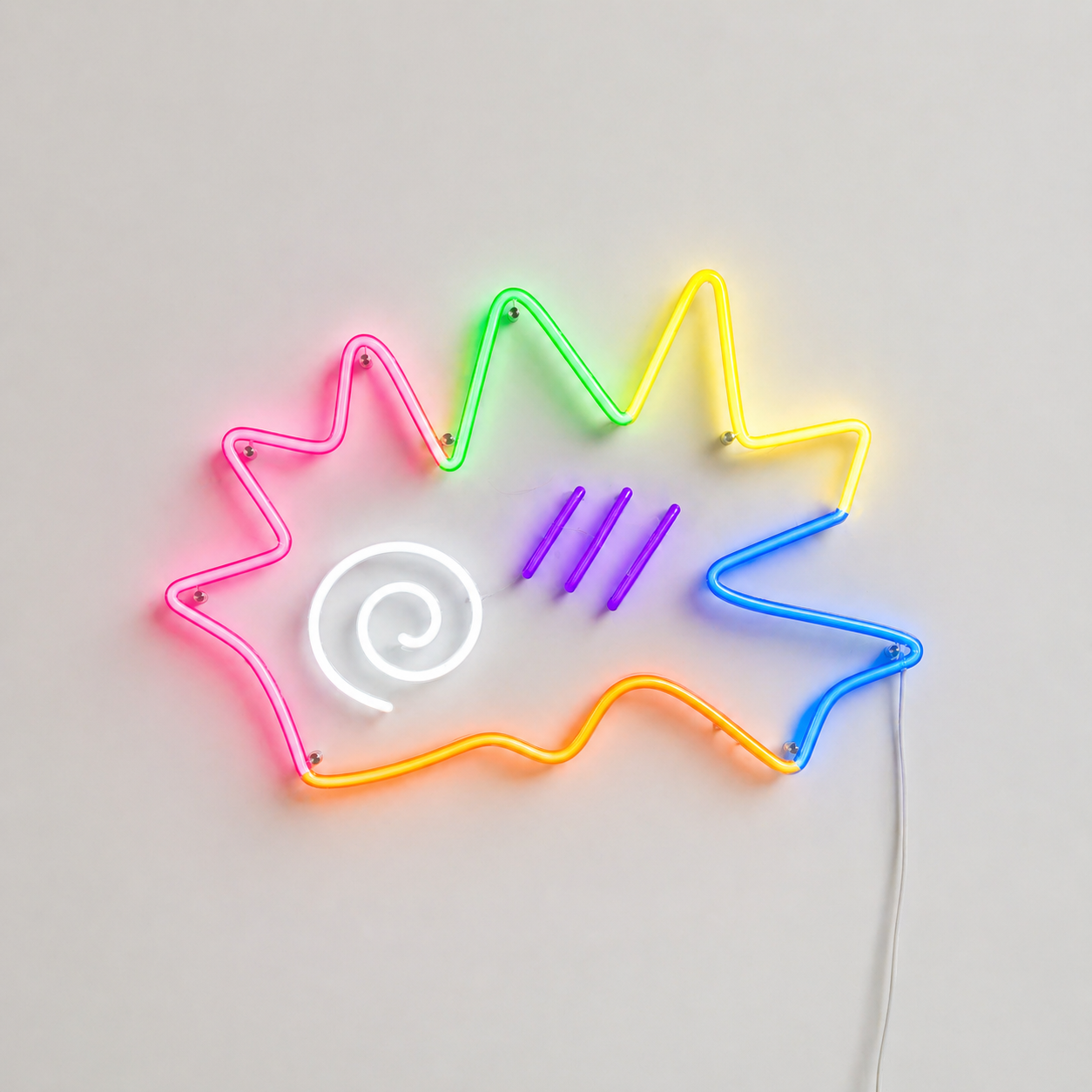 Néon LED Think Fish multicolore en forme de poisson sur mur blanc
